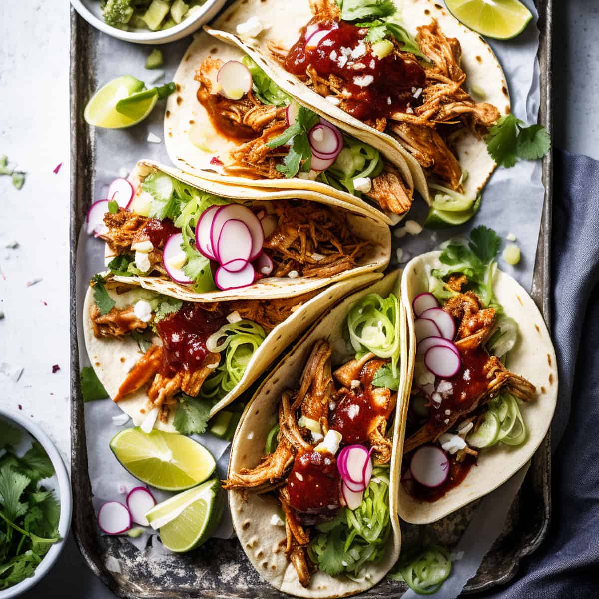 Chicken tacos with BBQ sauce.