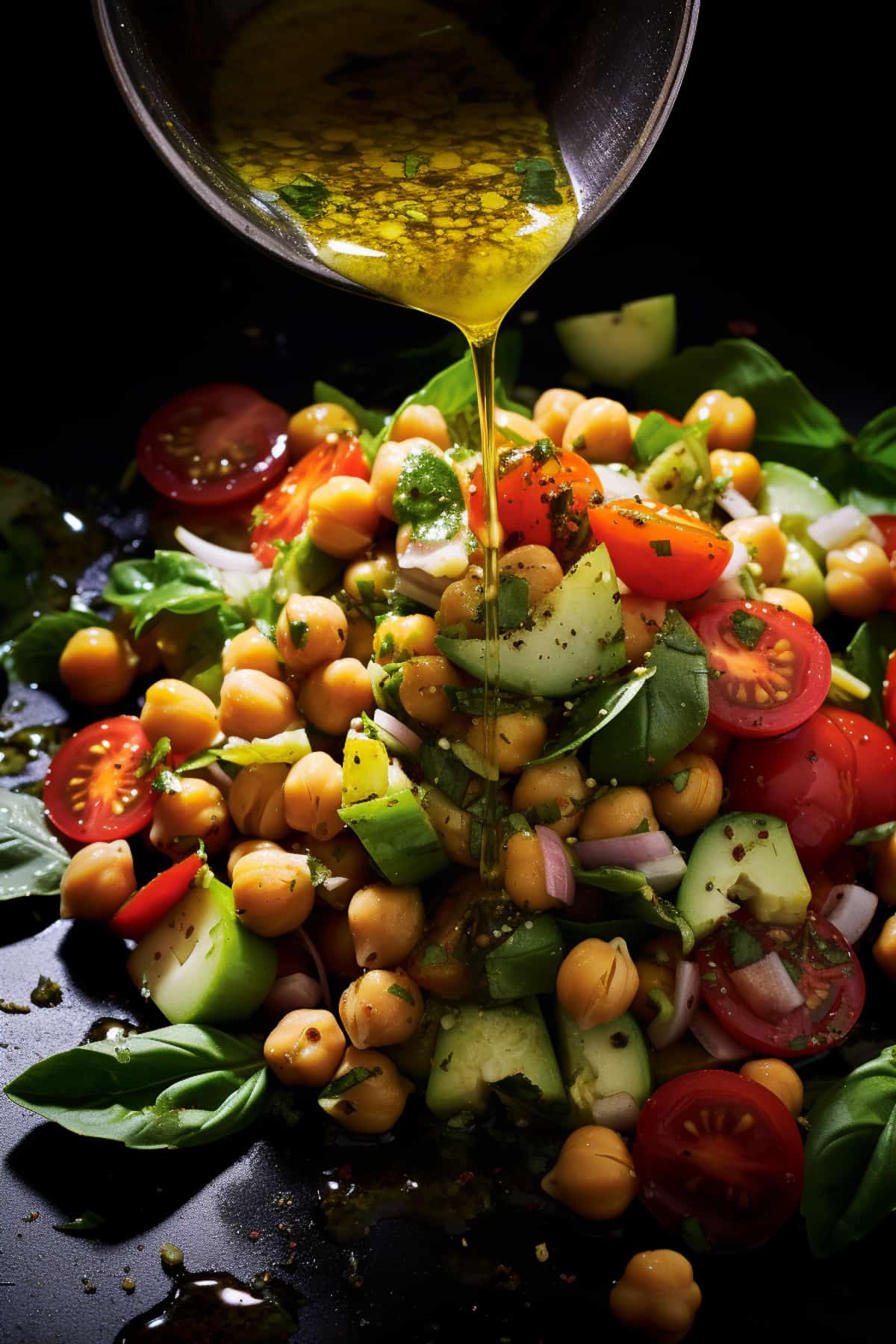 Chickpea Salad with olive oil vinaigrette dressing.