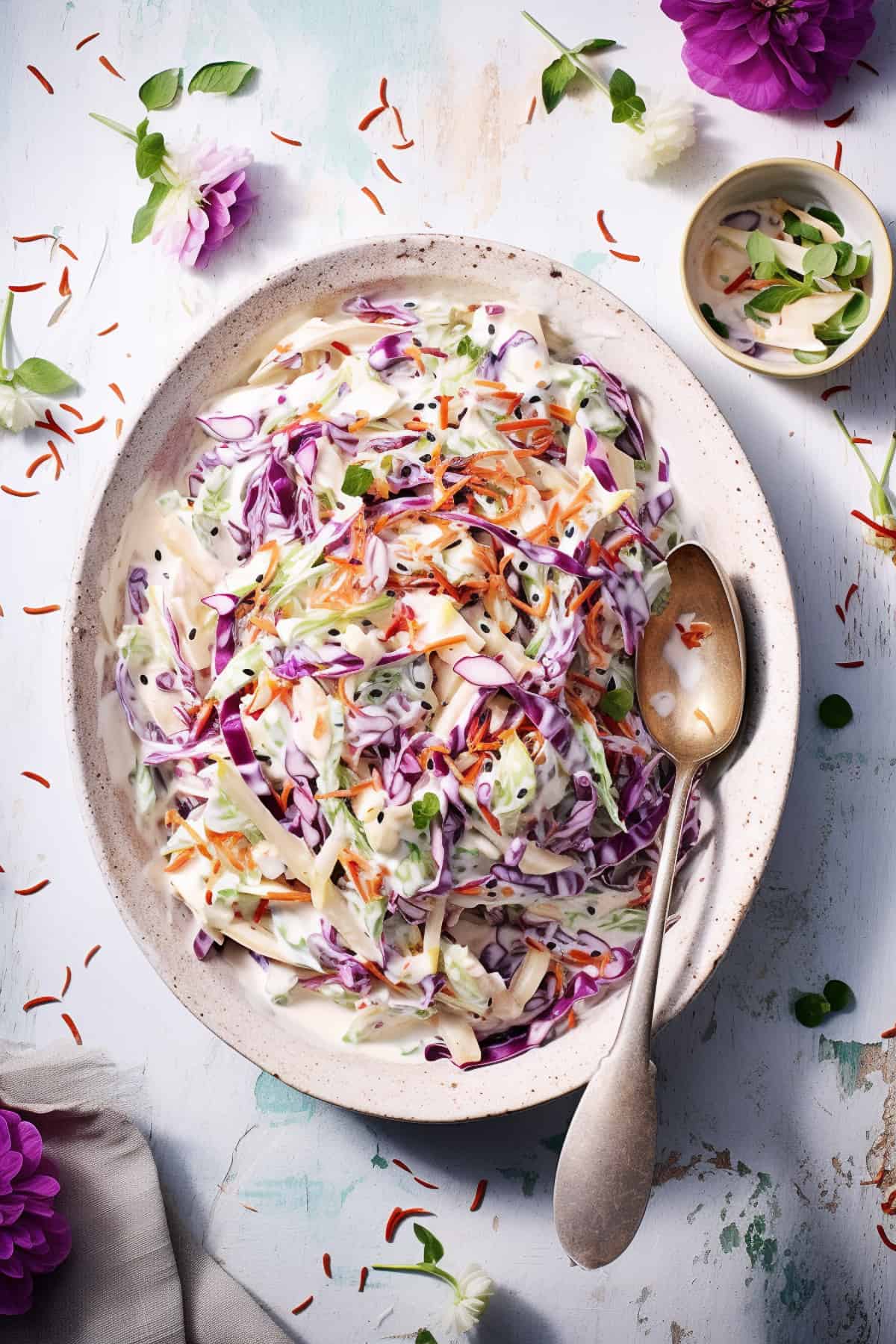 Jamie Oliver's coleslaw on a white plate.