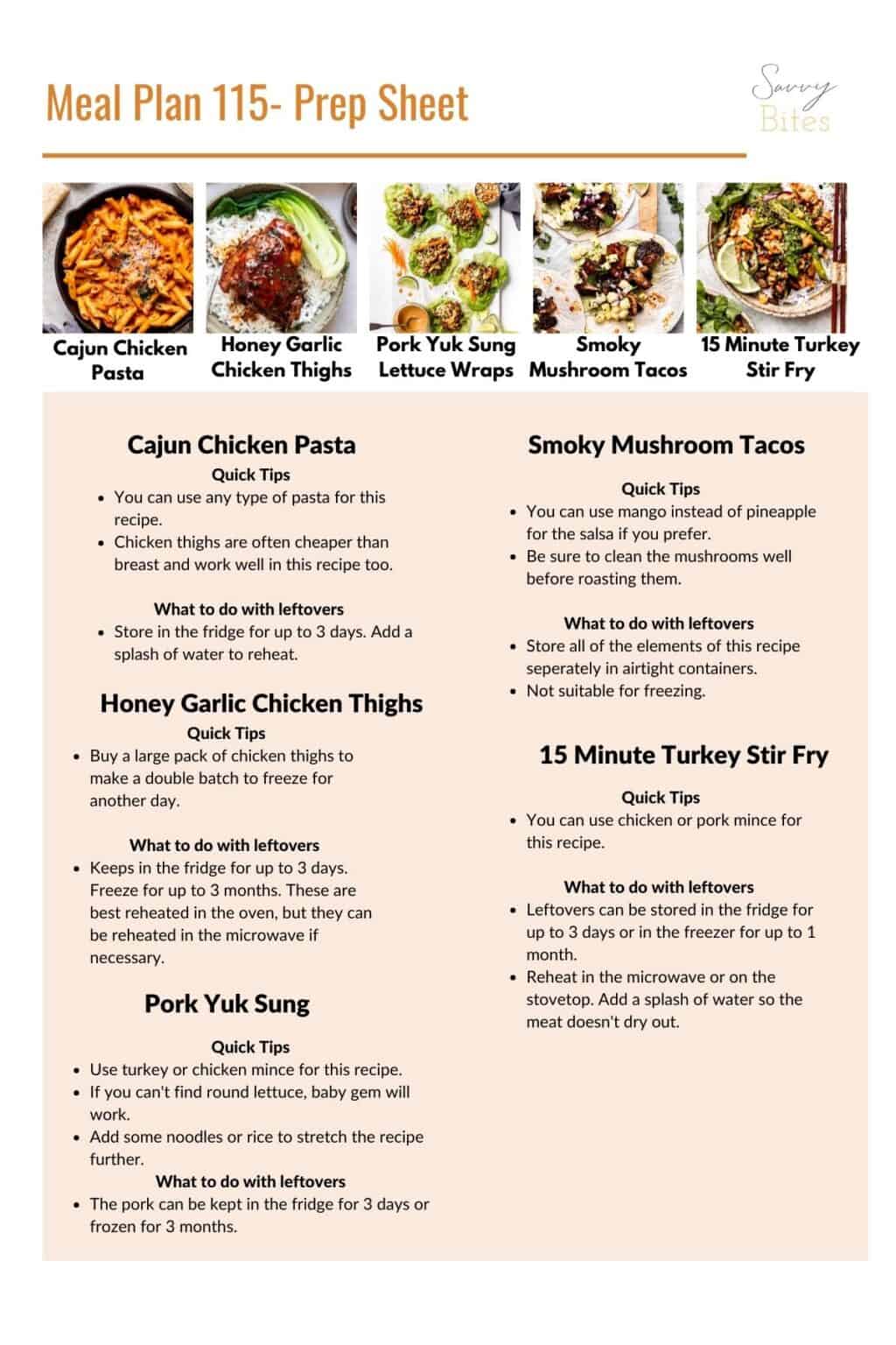 Weekly Budget Meal Plan 115 Savvy Bites