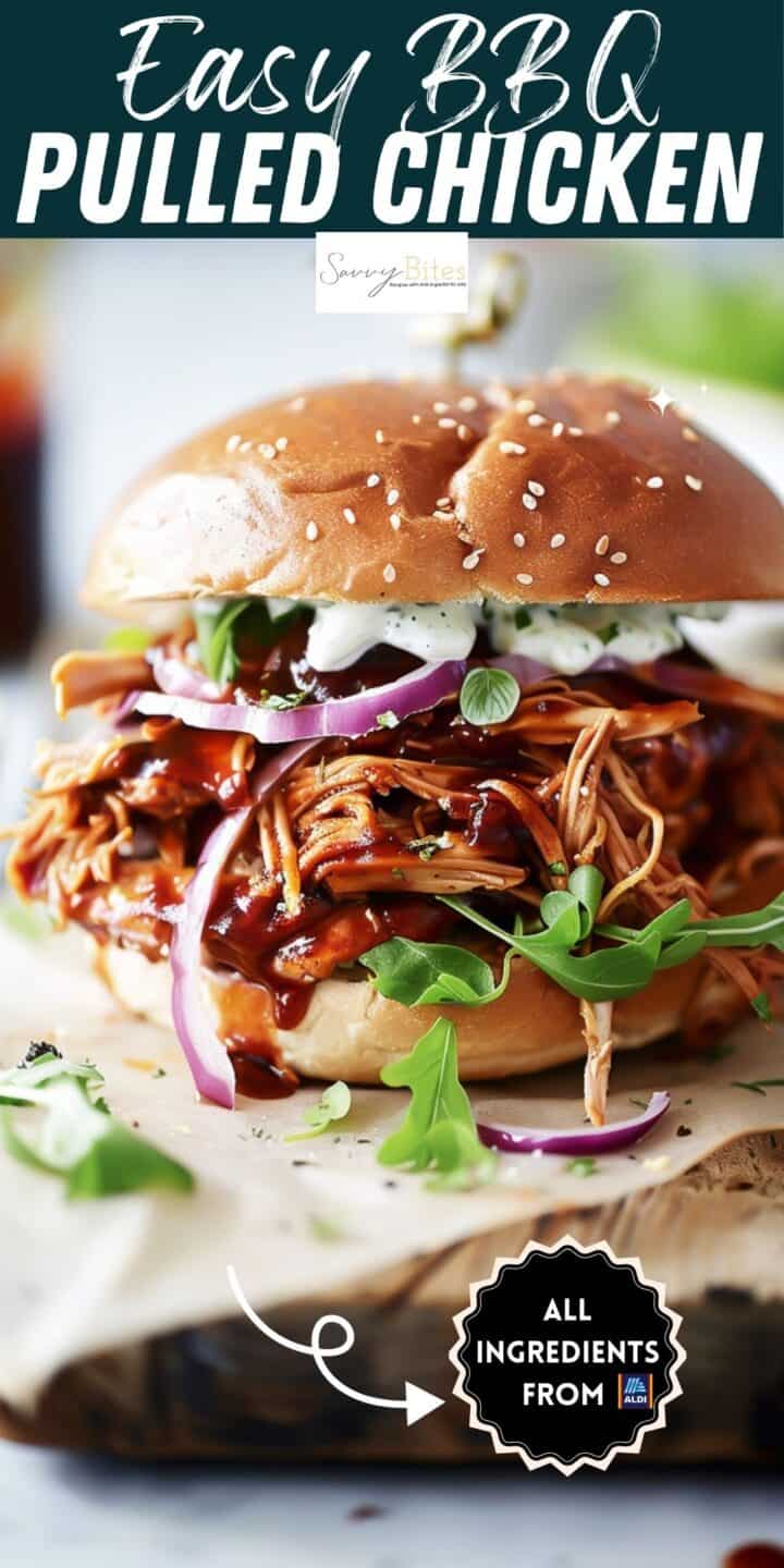 BBQ pulled chicken in a bun with pickles.