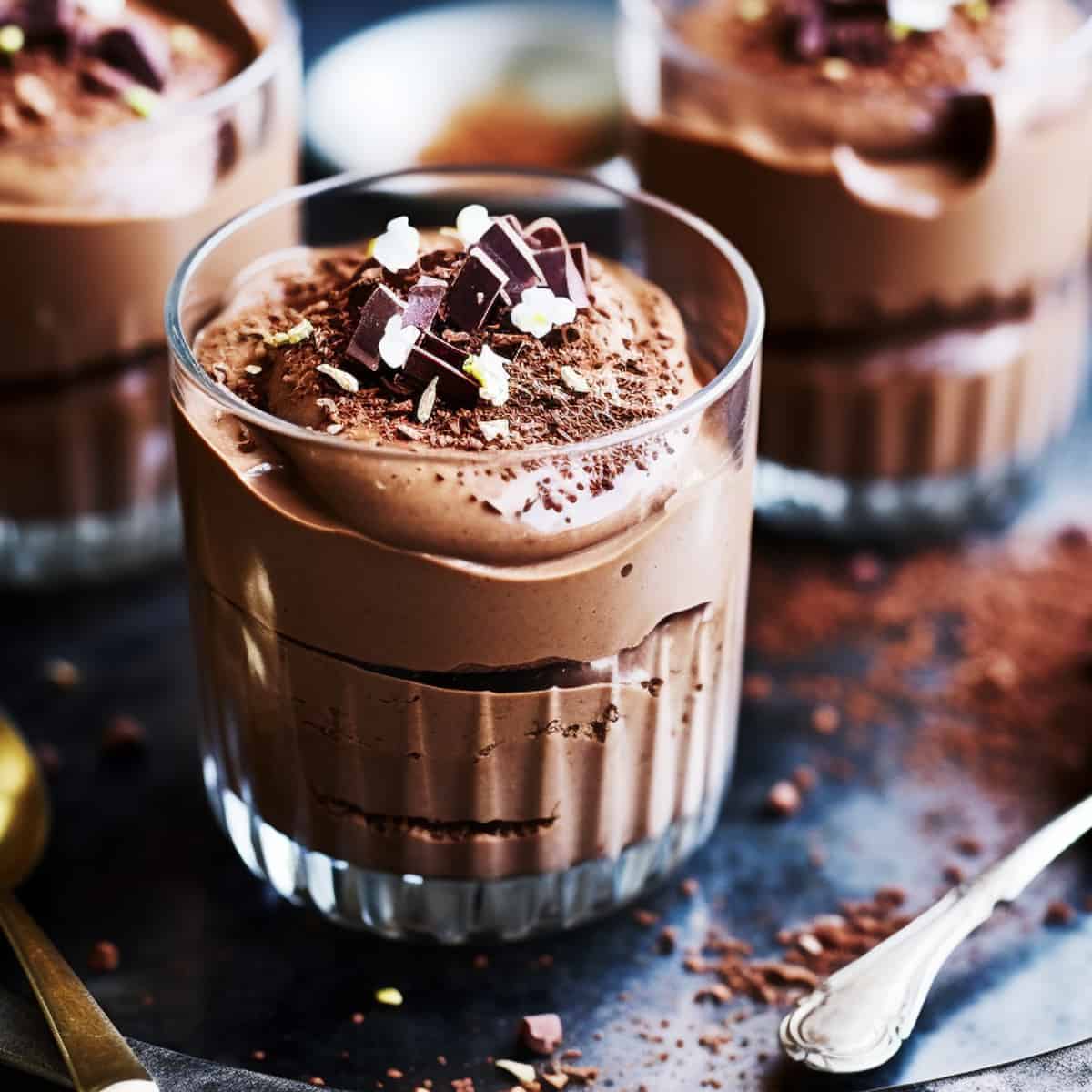 Easy Chocolate Mousse with chocolate shavings.