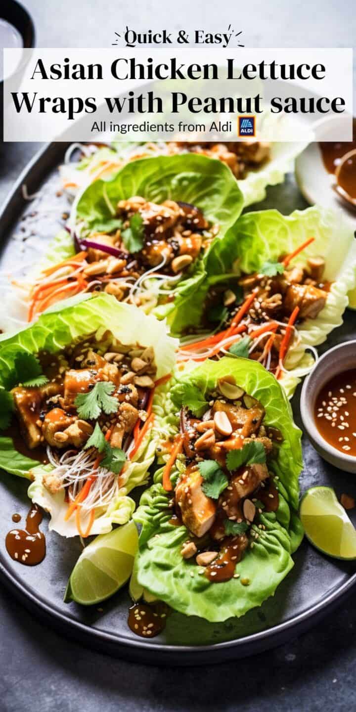Asian chicken lettuce wraps with peanut sauce.