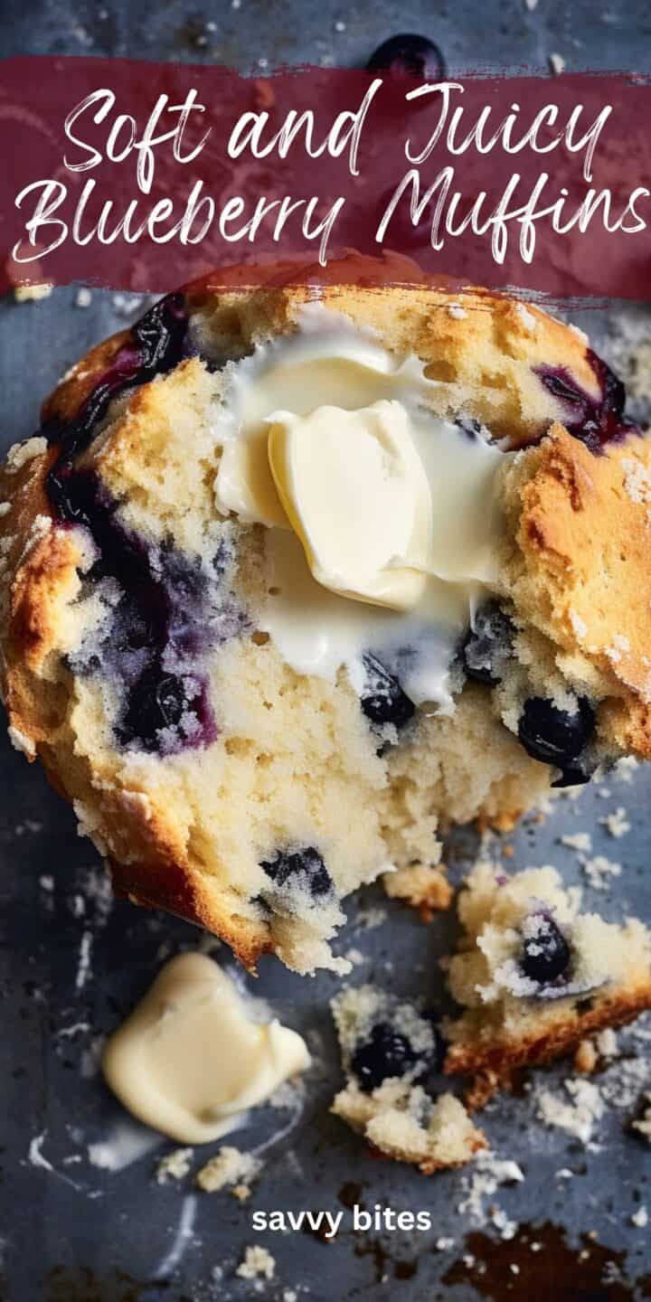 Fluffy blueberry muffin with butter.