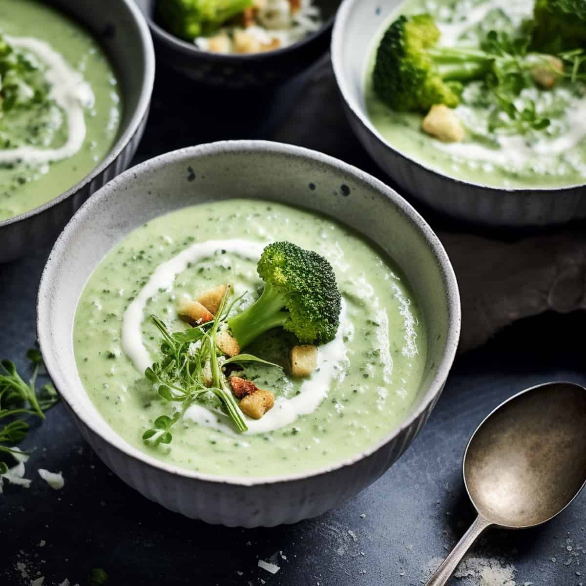 Creamy broccoli and stilton soup.