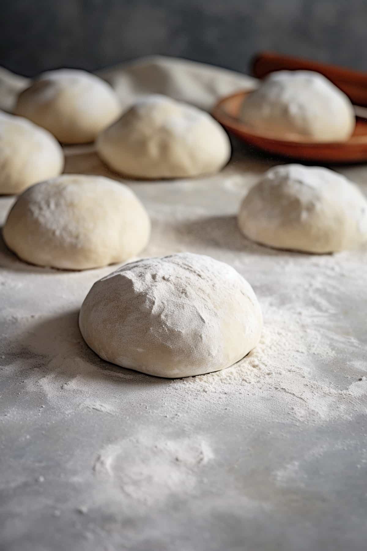 Naan bread dough on a floured surface.