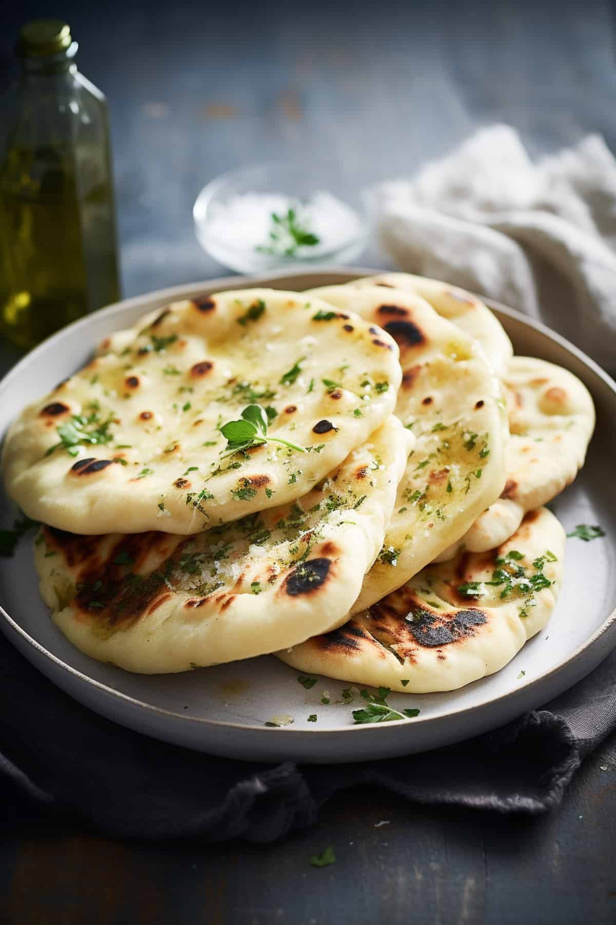 Easy 2 ingredient naan bread with herb butter.