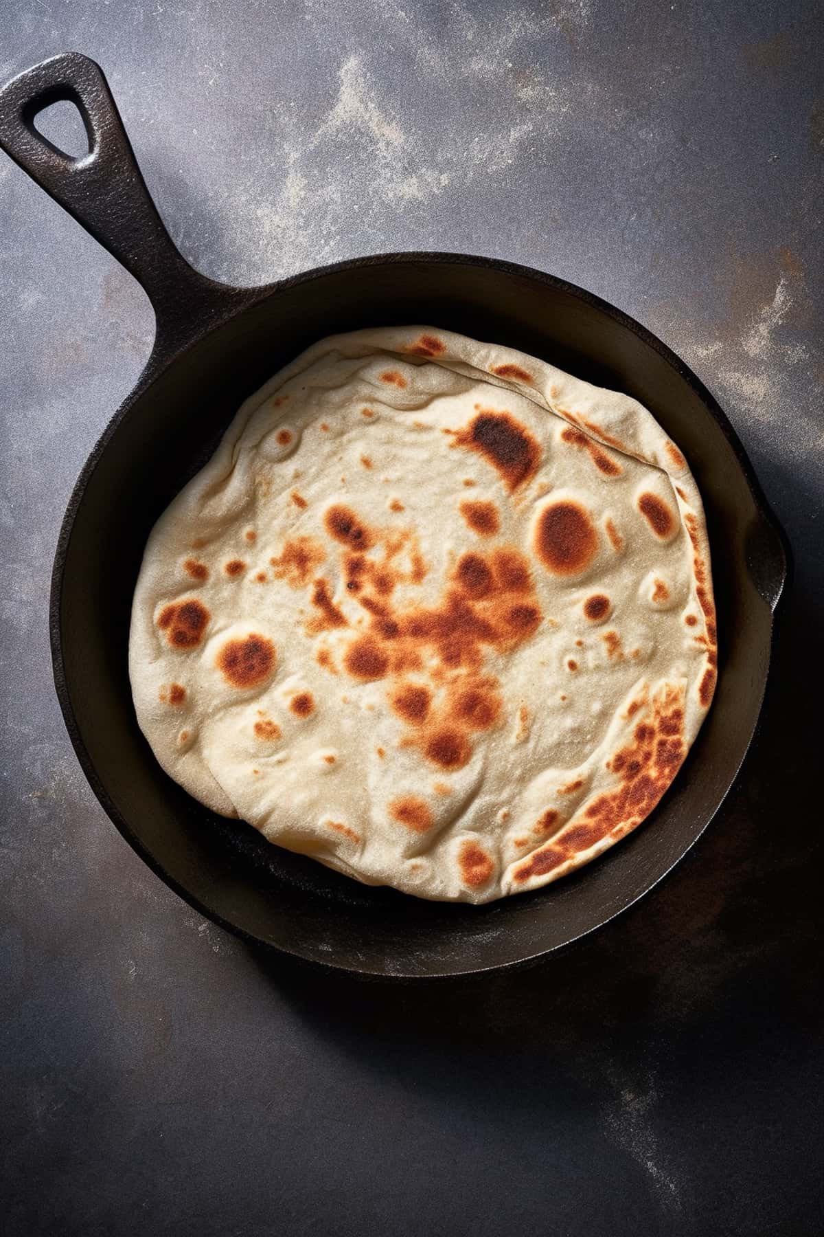 Easy 2 ingredient naan bread in a skillet.