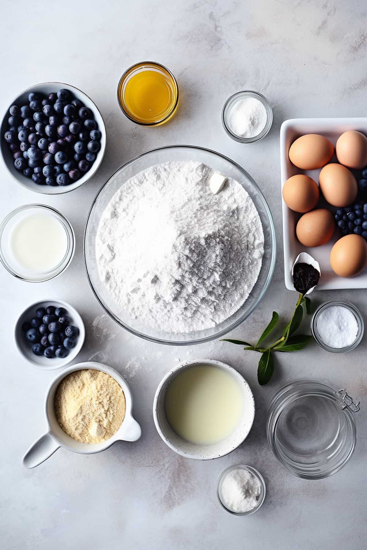 Ingredients for blueberry muffins.