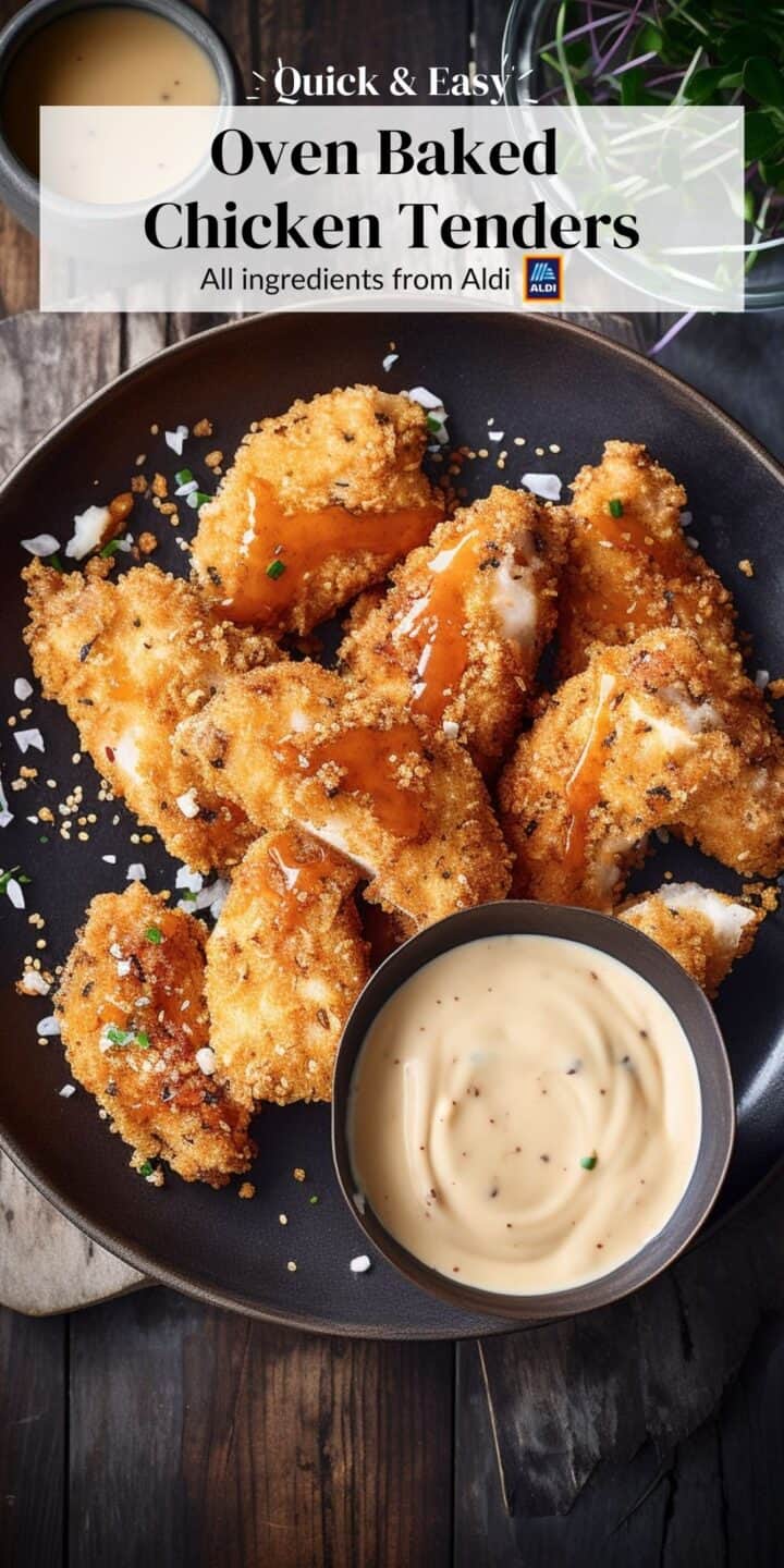 Oven baked chicken goujons with dipping sauce.