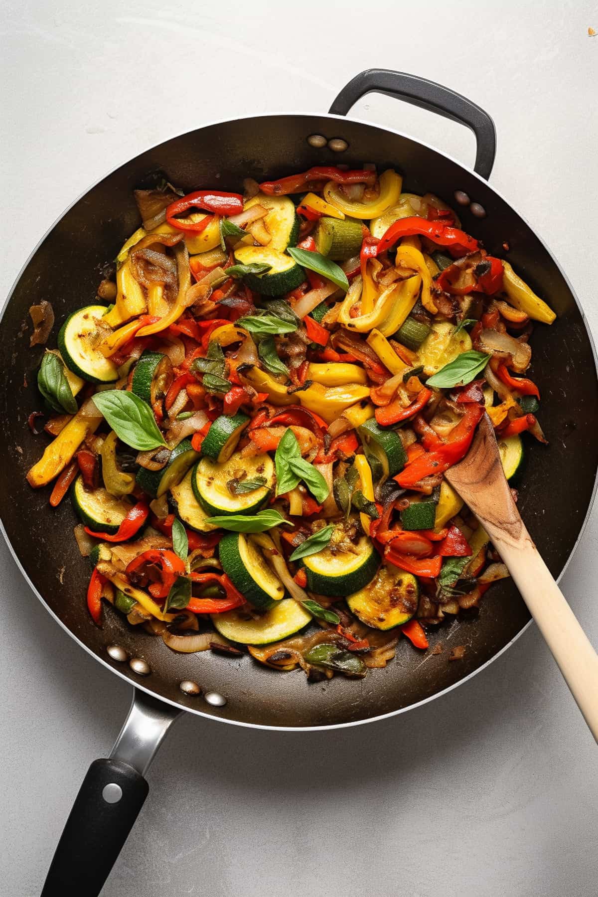 Vegetables sauteed for pasta bake.
