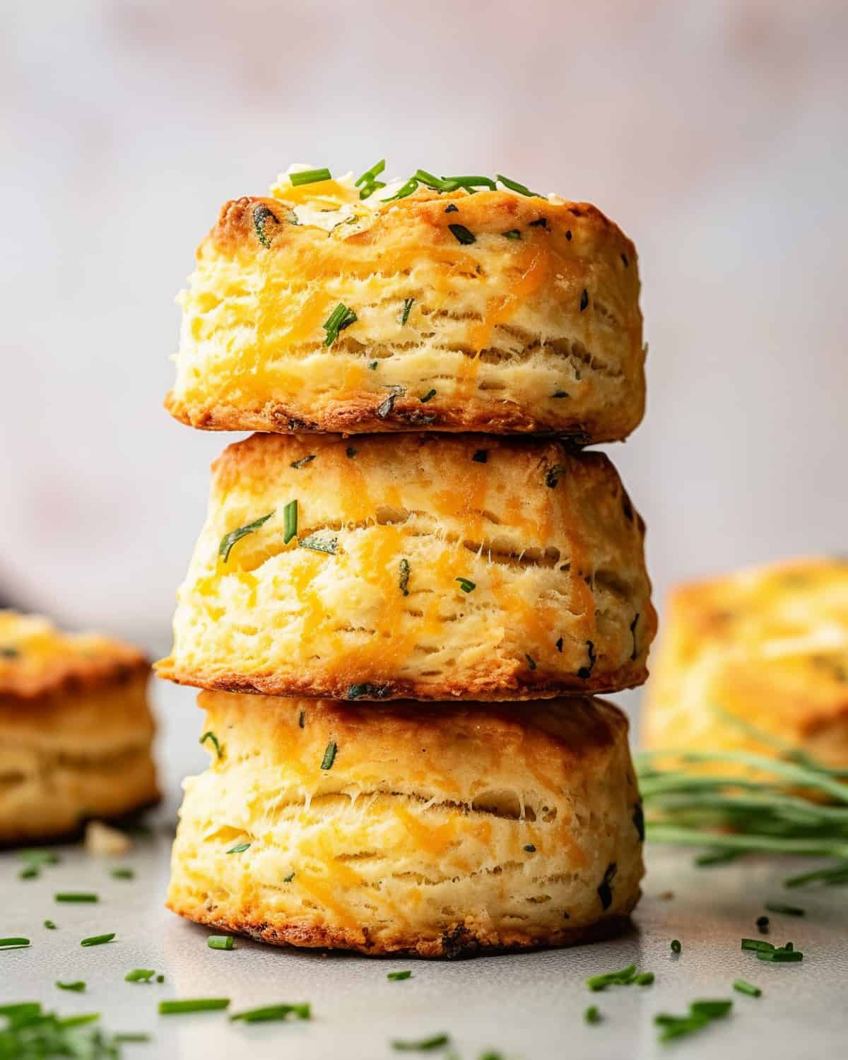 Cheese Scones on a white table.