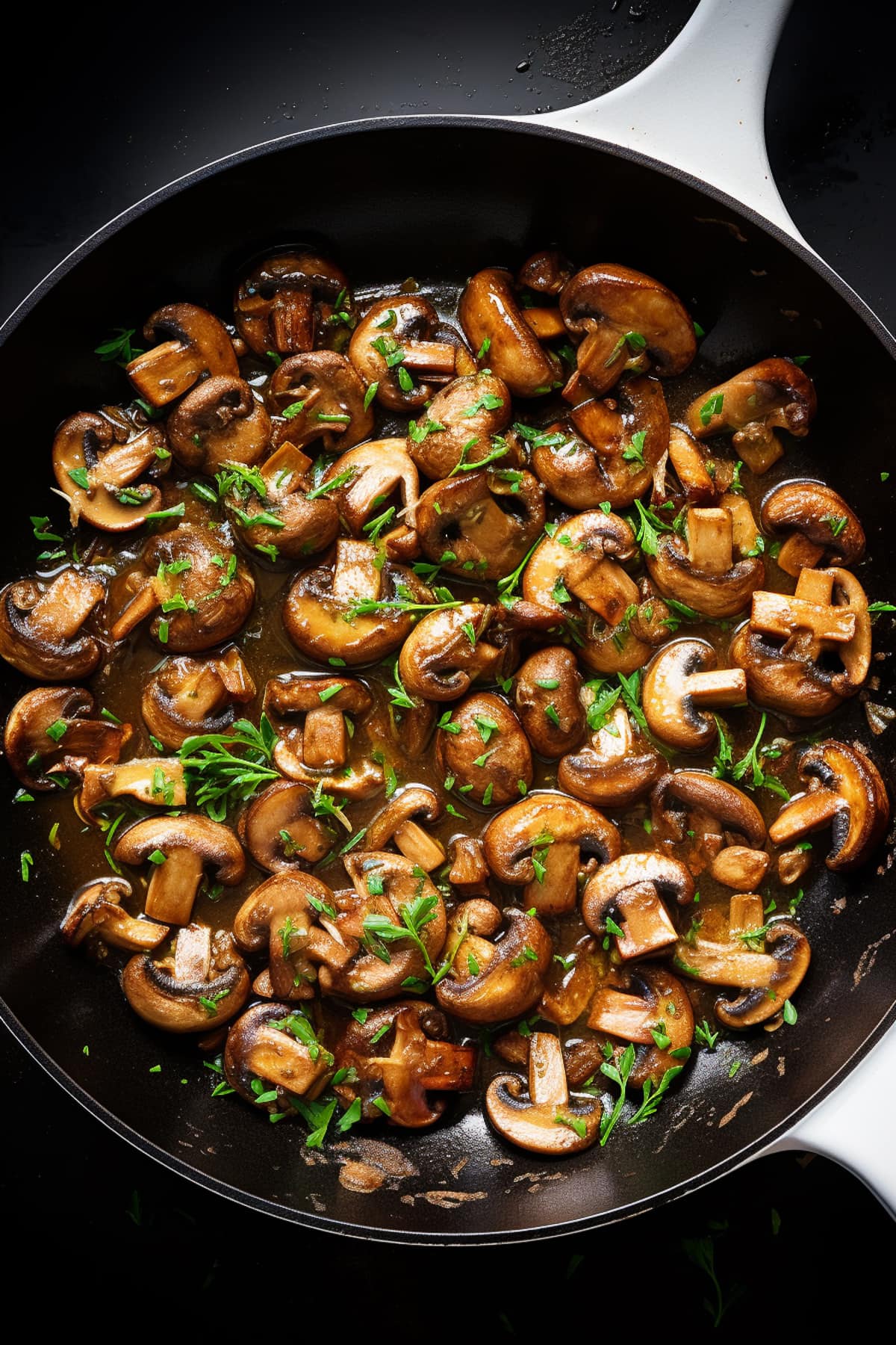 Mushrooms cooking in a pan.