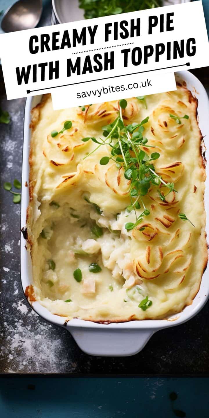 Fish pie with mashed potato topping.