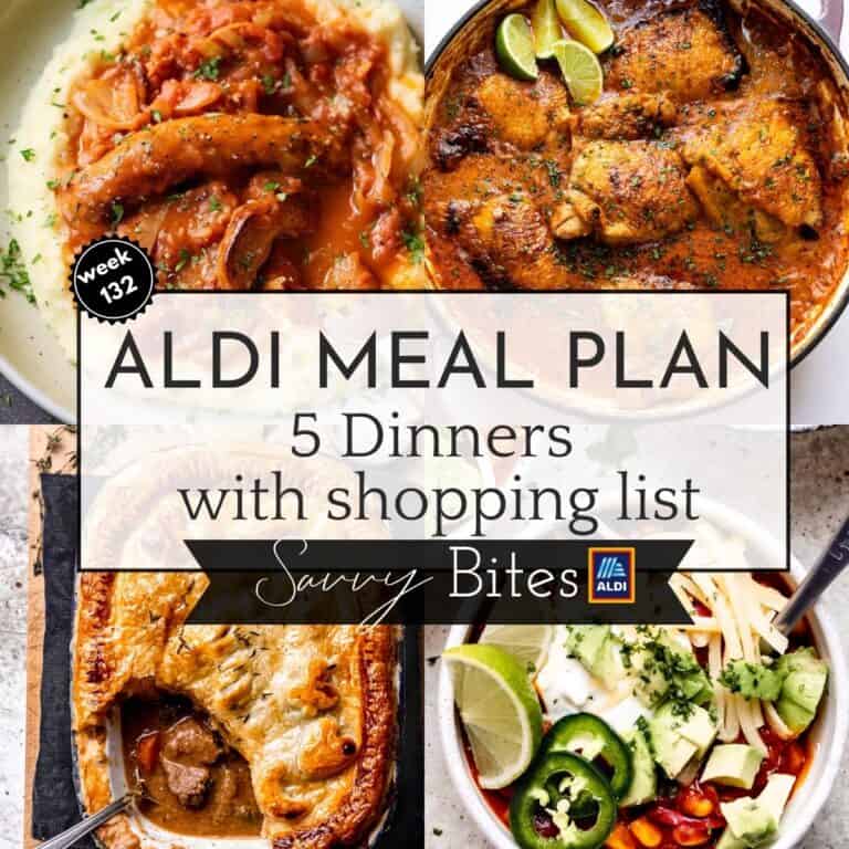 Photo collage of the recipes for family budget meal plan 132.