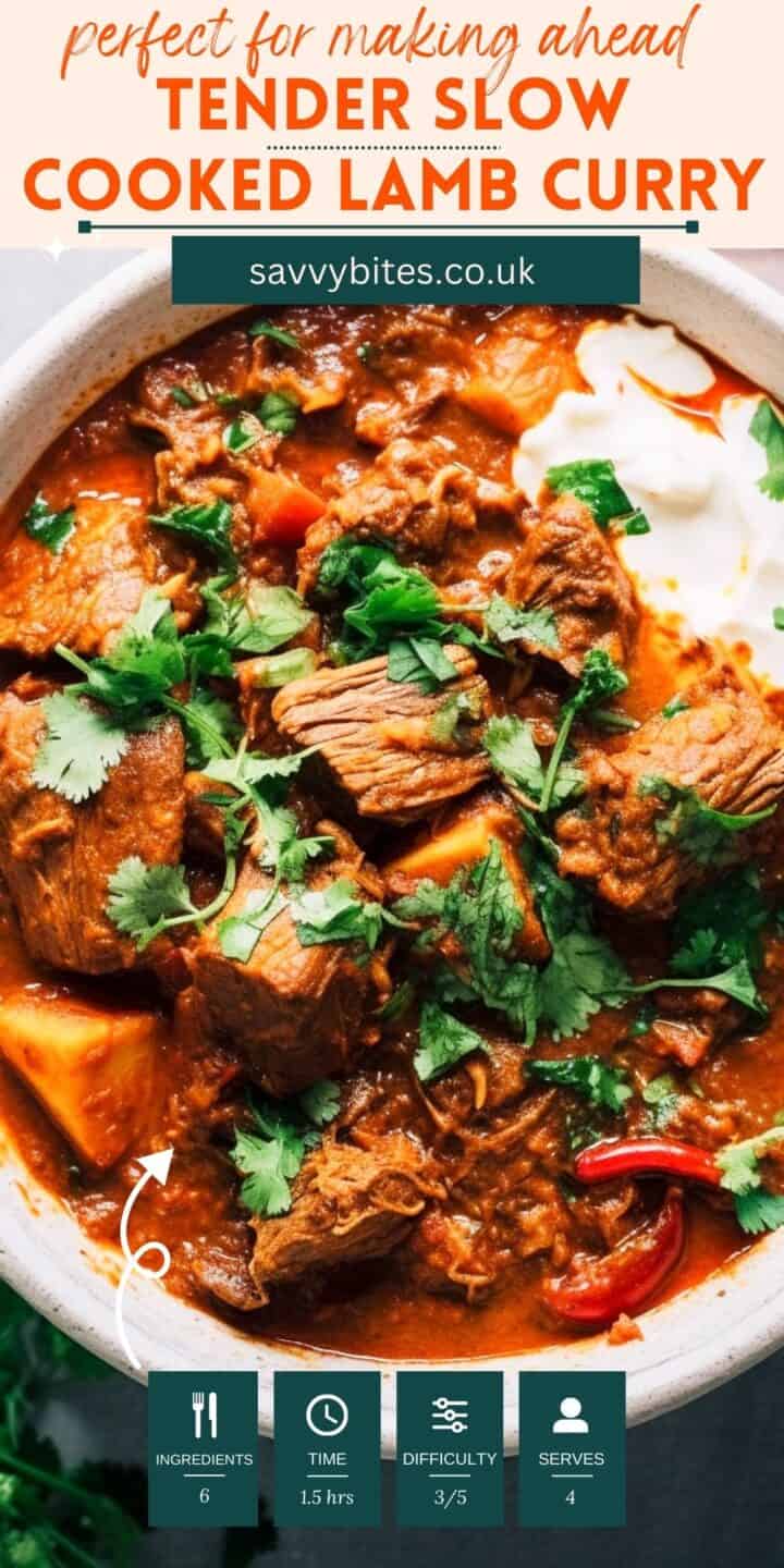 Indian style lamb curry in spiced tomato sauce.