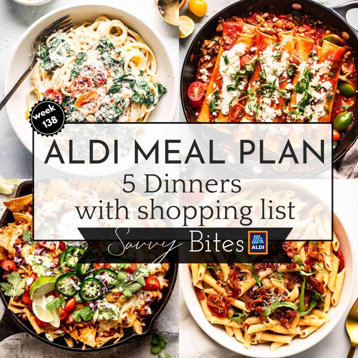 Aldi budget meal plan recipes in a photo collage.