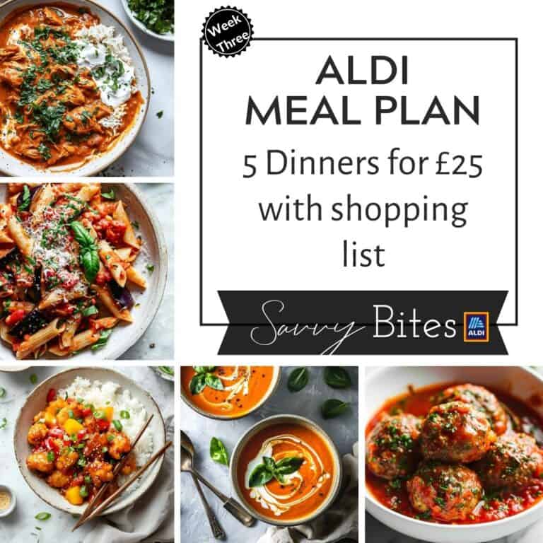 Aldi budget meal plan recipes in a collage.