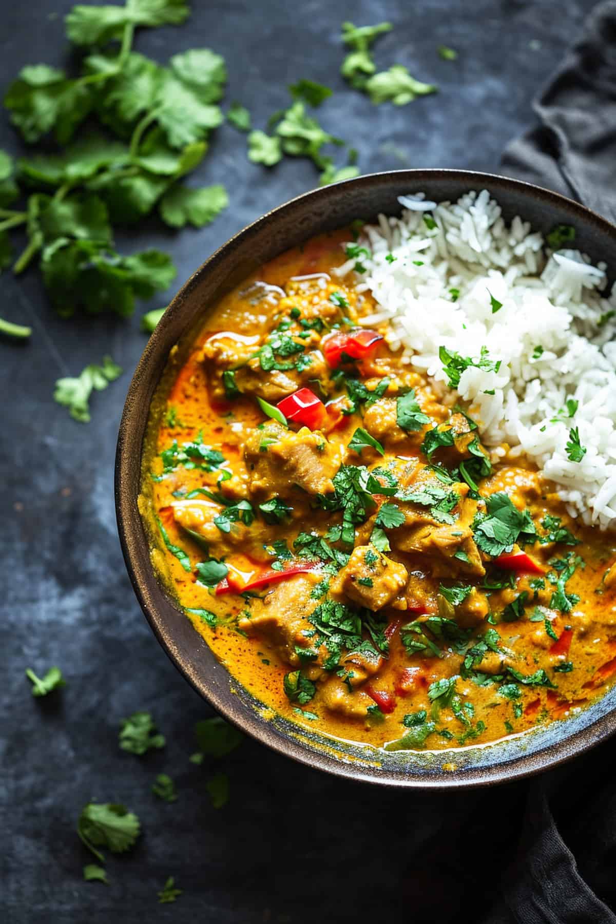 Easy pork curry in coconut sauce with rice.