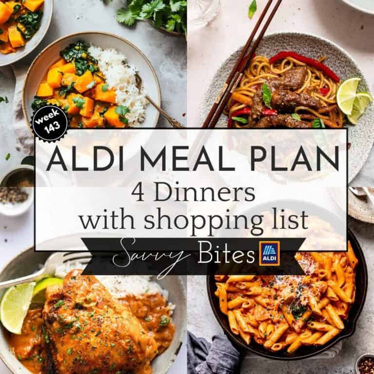 Aldi budget meal plan recipe photo collage.
