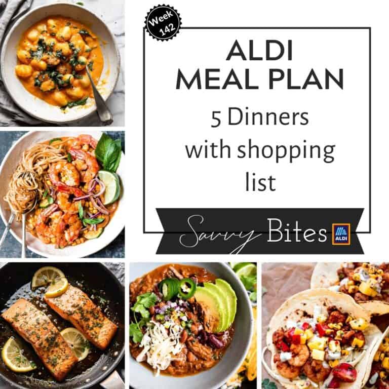 Aldi budget meal plan photo collage.