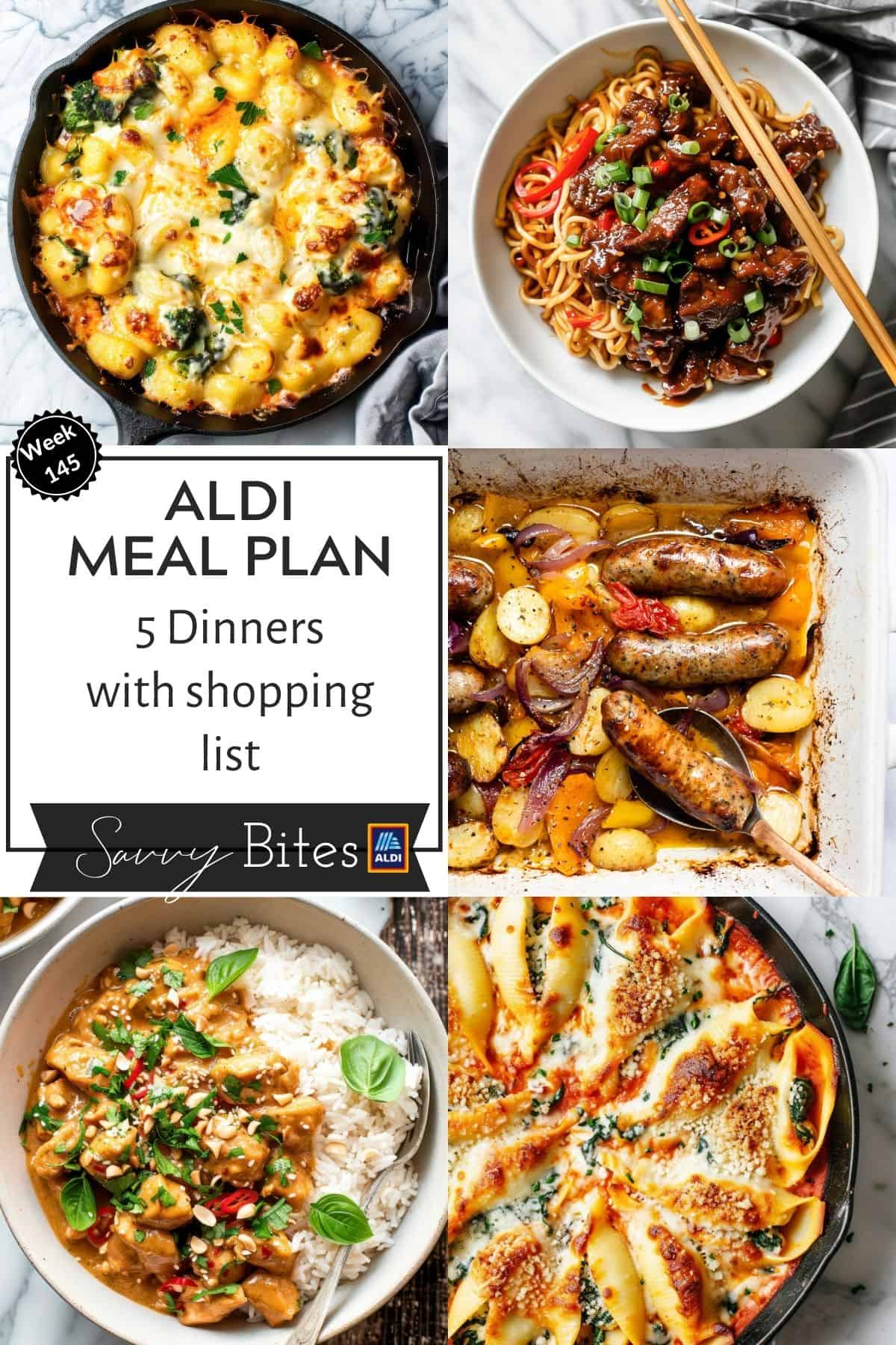 Aldi budget meal plan photo collage with text overlay.