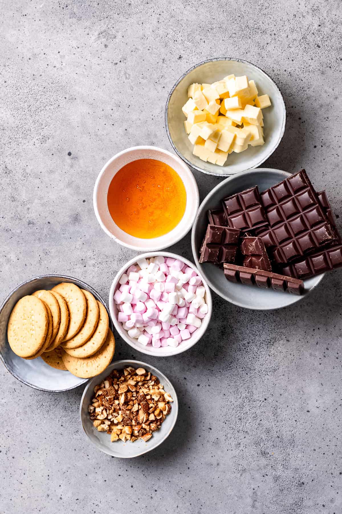 Ingredients for rocky road on a table.