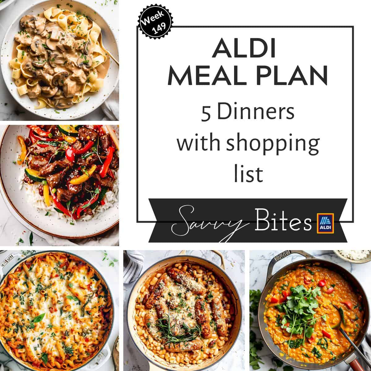 Aldi family meal plan 149 photo collage.