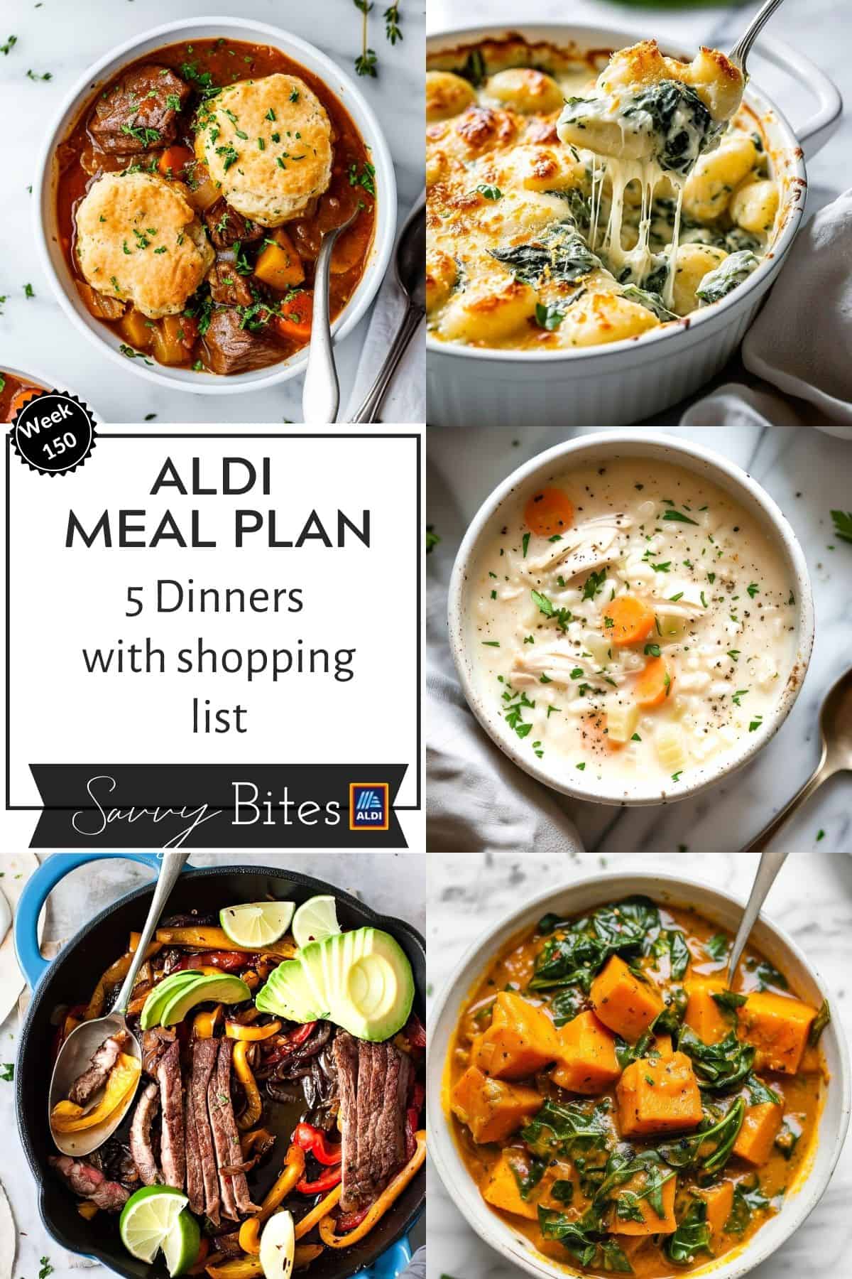 Aldi budget meal plan recipes collage.