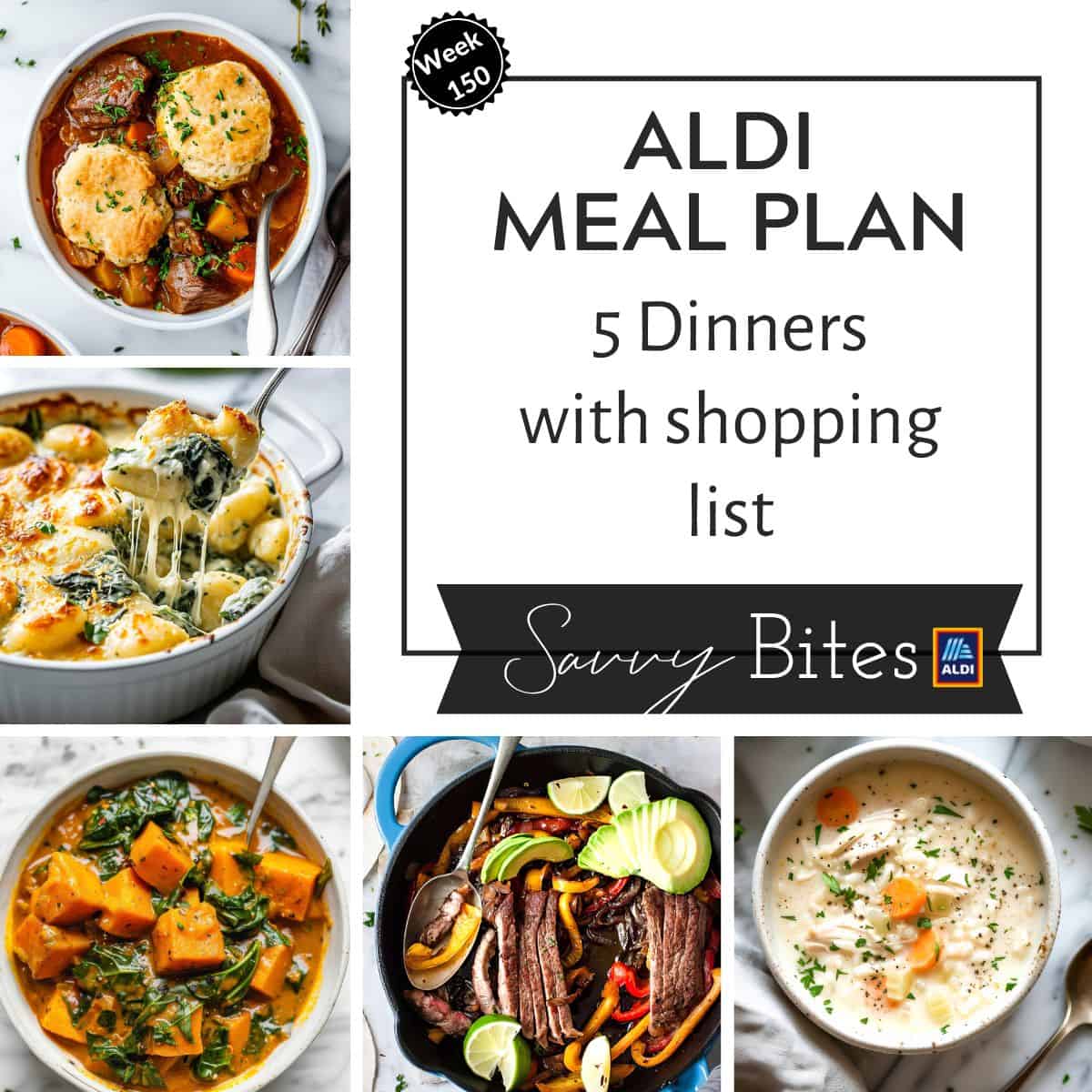 Aldi budget meal plan recipes collage.