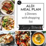 Aldi budget meal plan photo collage with weekly recipes.