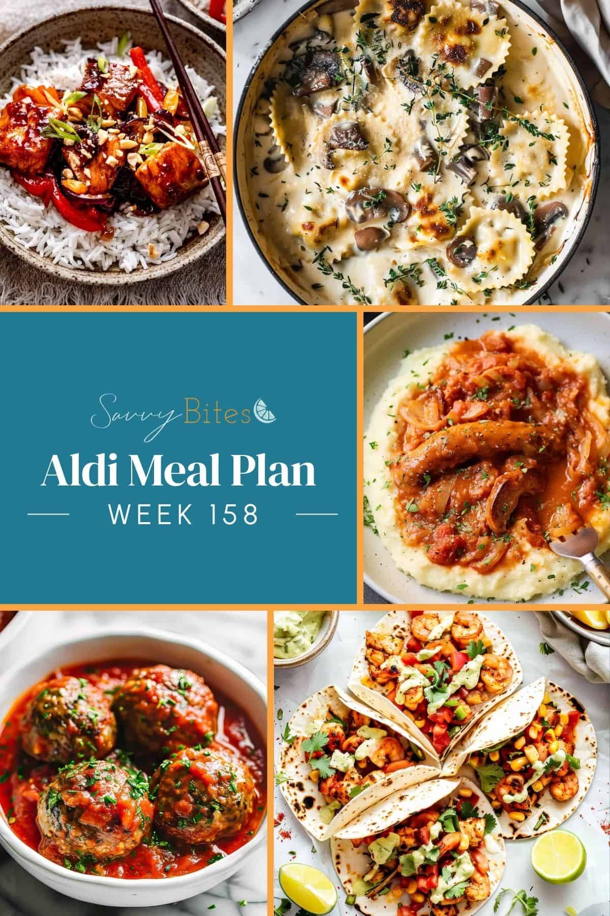 Aldi budget meal plan for week 158 photo collage.