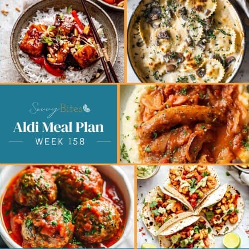 Aldi budget meal plan photo collage,