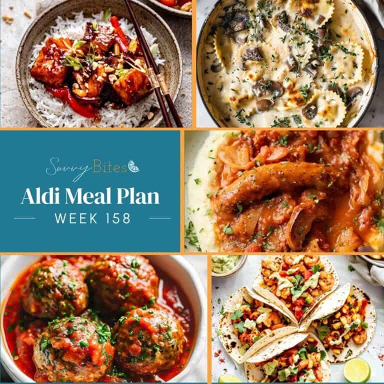 Aldi budget meal plan photo collage,