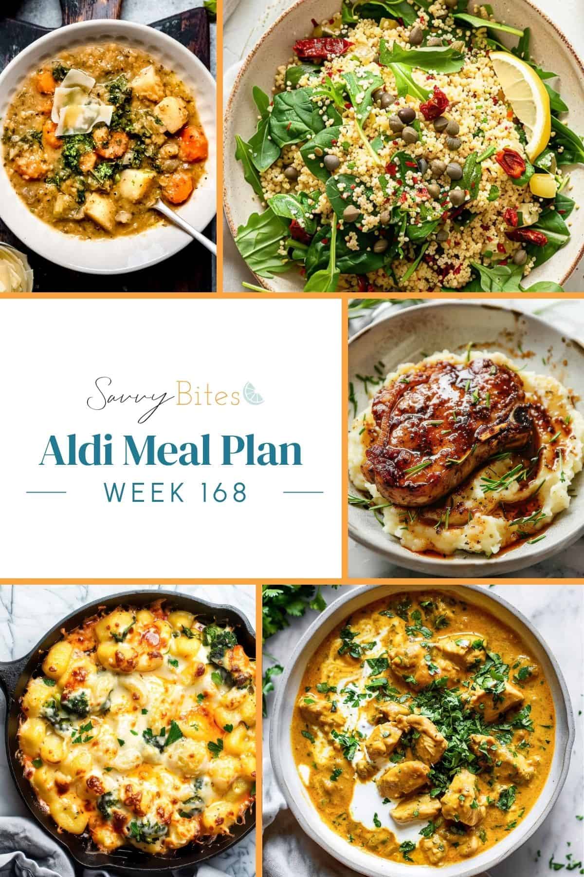 Aldi budget meal plan photo collage.
