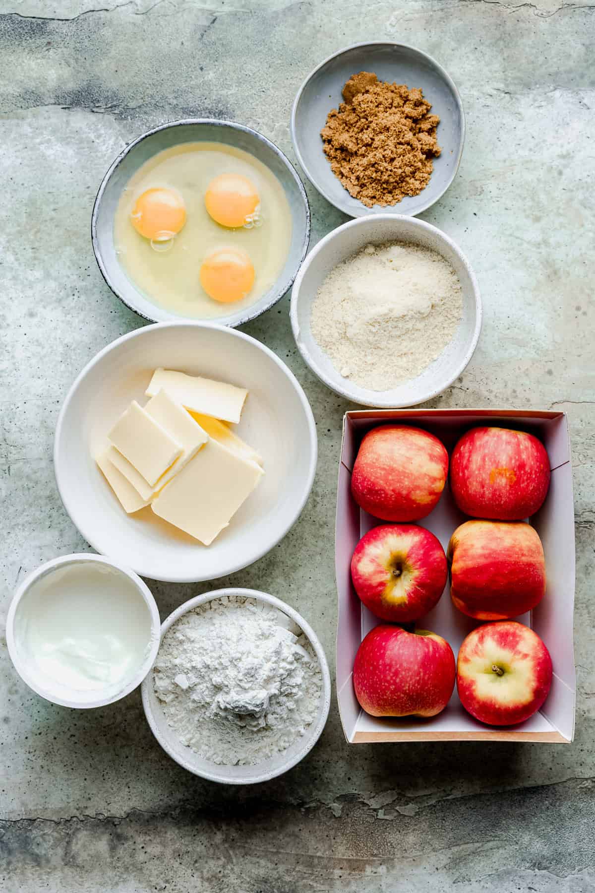 Ingredients for apple crumble cake.