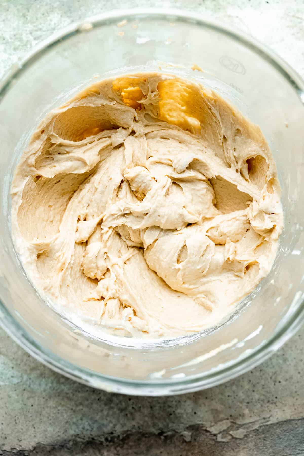 Cake batter after flour being folded in.