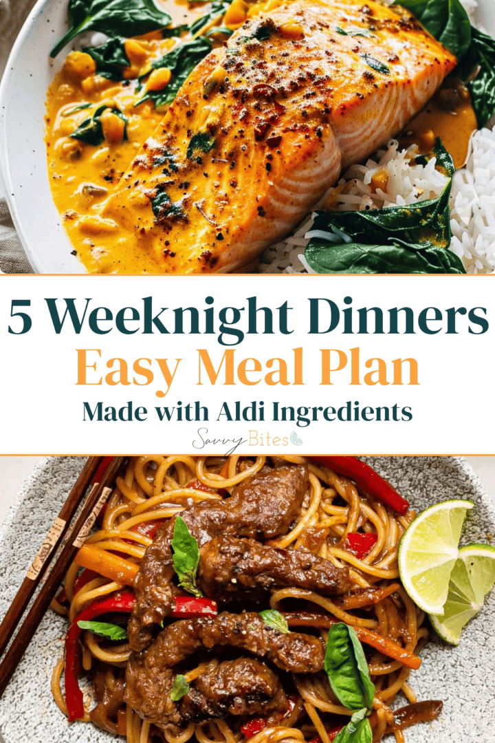 Aldi budget meal plan photo collage.