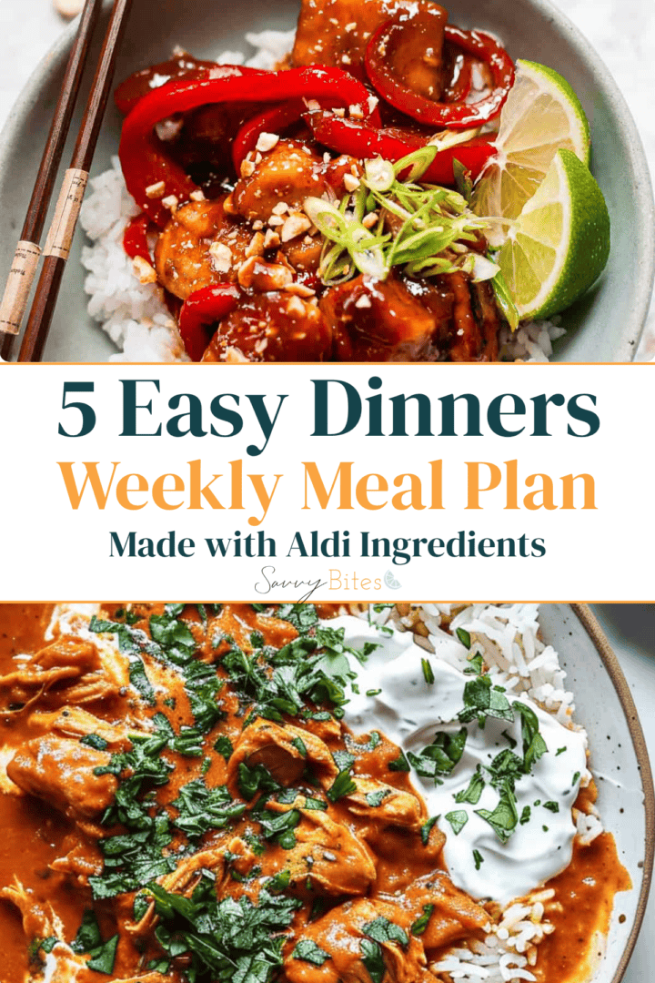 Aldi Budget Meal plan photo collage,