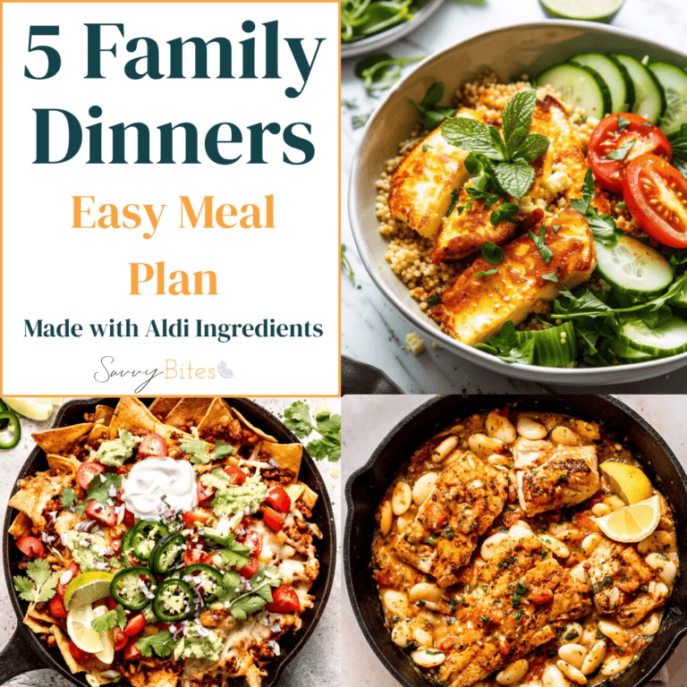 Aldi budget meal plan photo collage.