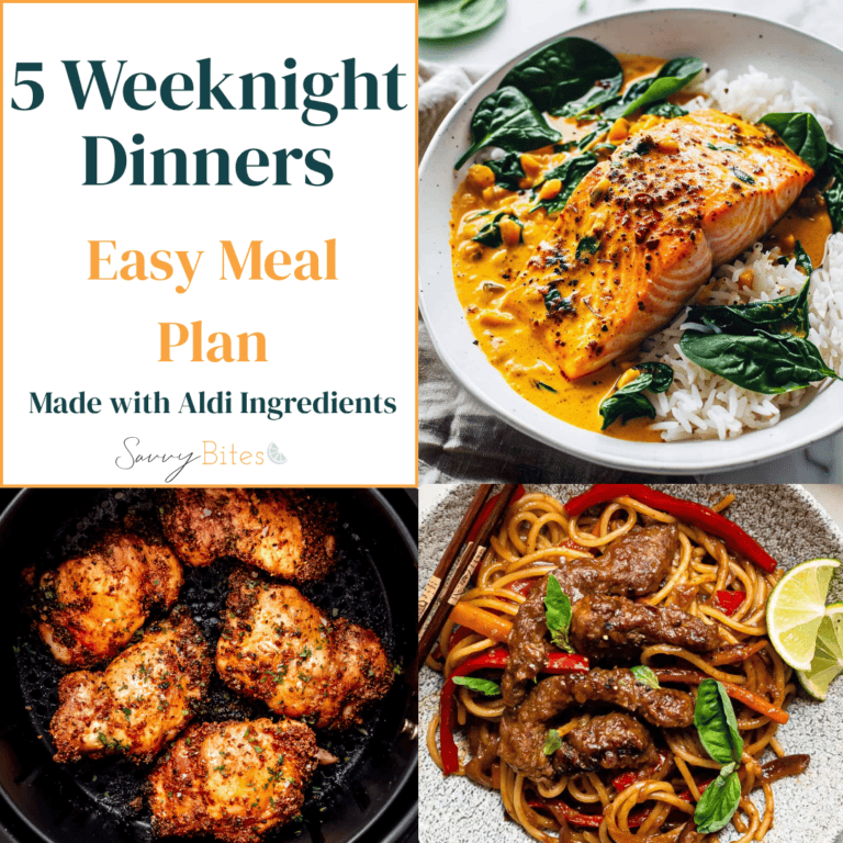 Aldi budget meal plan photo collage.