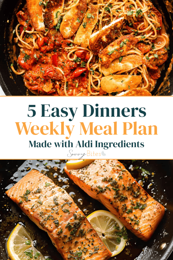 Aldi budget meal plan photo collage.