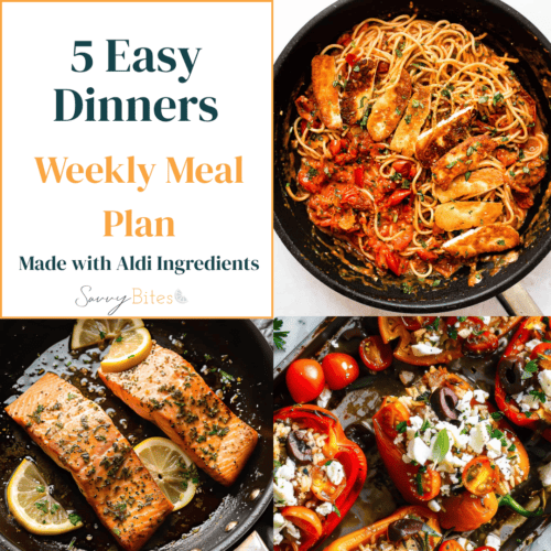 Aldi budget meal plan photo collage.